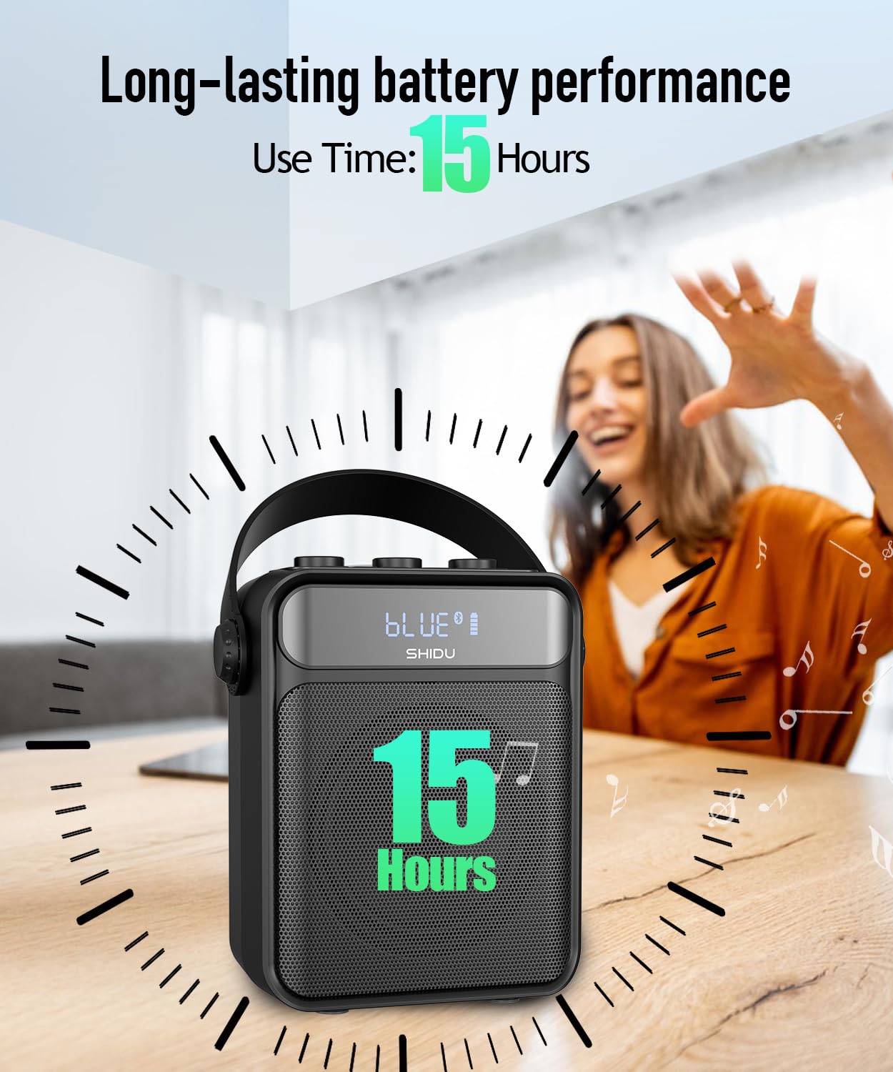 SHIDU 40W Voice Amplifier with Wireless Microphone Handheld, Wireless Voice Amplifier for Teacher, Bluetooth Power Amplifier Portable Megaphone for Classroom Speech Meeting Instructor Outdoor-S95 - Image 3