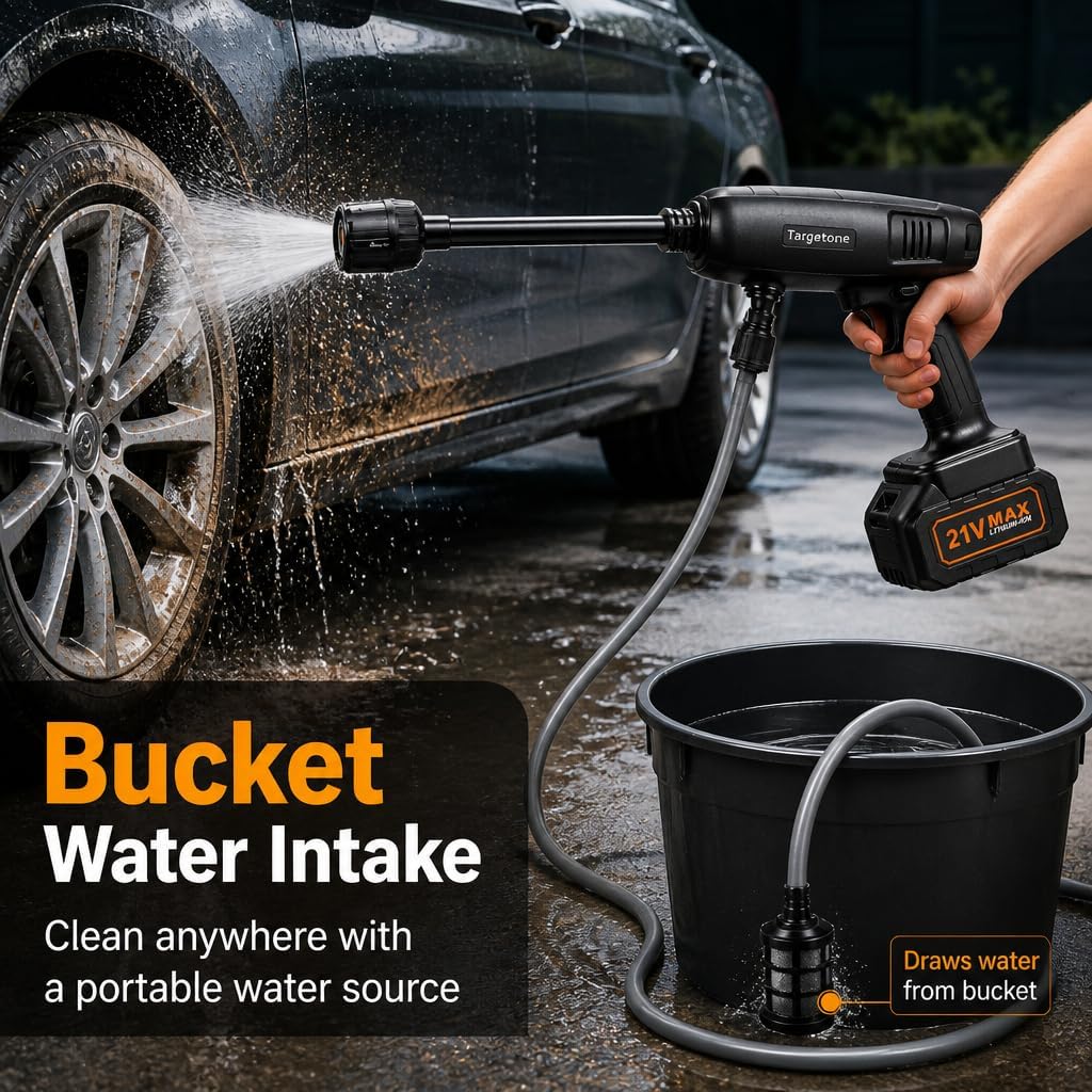Limpiador de alta presión inalámbrico con 2 baterías (40-60 min), limpiador a presión portátil con manguera de 5 m y boquilla de espuma, lavado inalámbrico con boquilla antifugas para coche y terraza