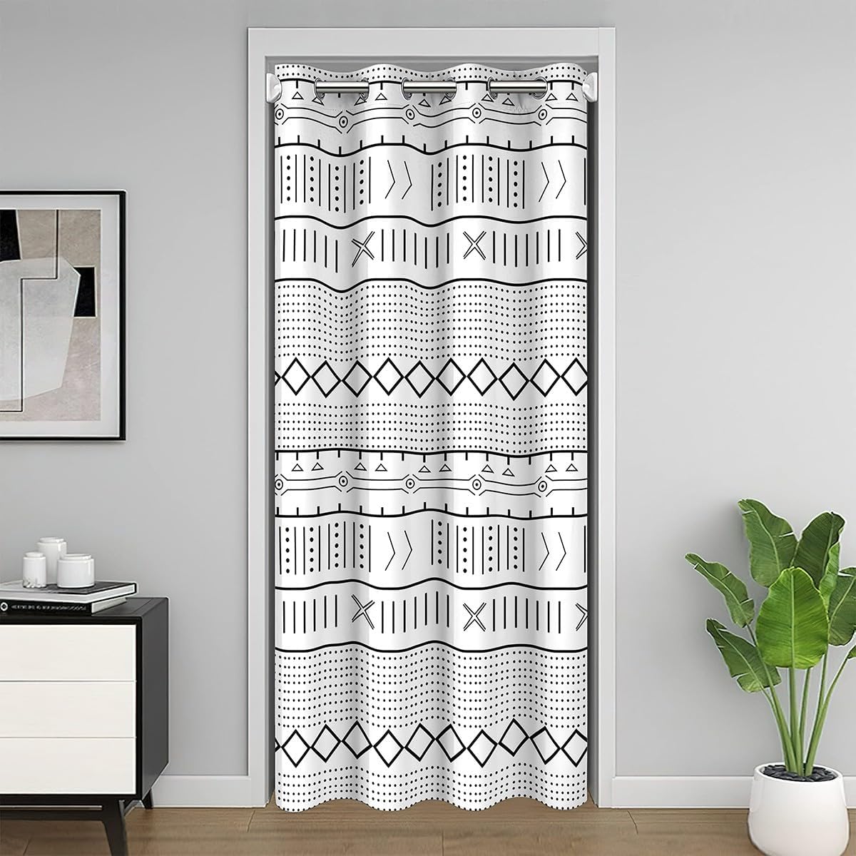 Boho Arrow Doorway Curtains Privacy, Bohemian Exotic Black White Closet Door Curtain for Bedroom, 30%-50% Blackout Room Darkening Thermal Insulated Curtain Drape for Doors Windows 1 Panel W42xL80 inch