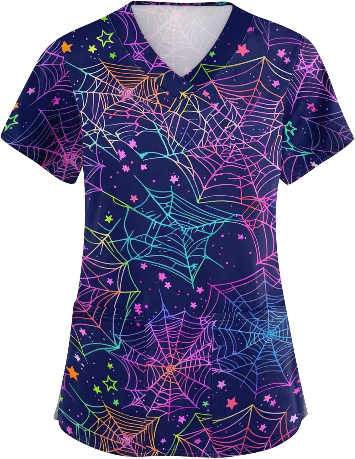 Printed Scrub Tops Women V Neck Short Sleeve Fun Scrubs Shirts