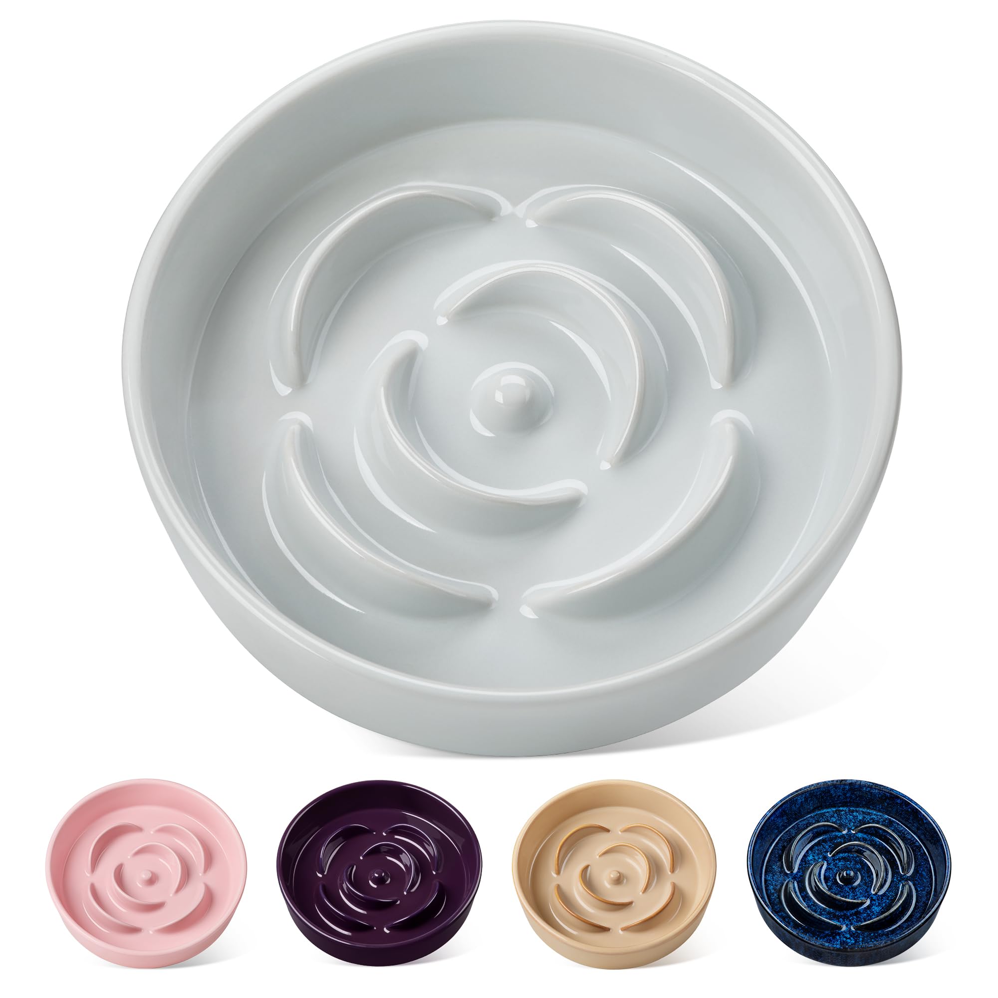 vancasso Flower Shaped Slow Feeder Dog Bowl 960ml Pet Bowl, Ceramic Puzzle Feeder for Small Dogs & Cats, Dishwasher & Microwave Safe, Ideal for Food and Water, Non-Slip & Tip-Proof; Grey; Medium