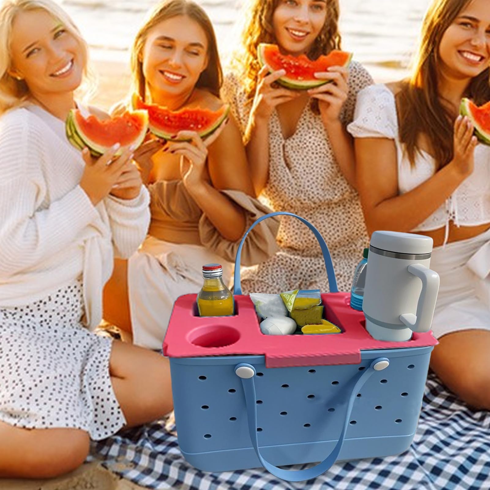 B-oggs - Bandeja portátil para bolsas con 5 compartimentos, antideslizante, para playa y camping, bandeja de servir al aire libre y accesorios esenciales para bolsas