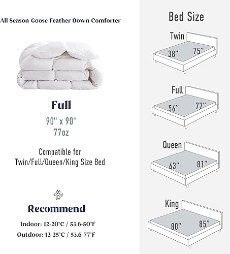 Miniatura 9 de puredown Edredón de plumas de ganso tamaño King  Relleno de edredón para todas las estaciones, edredón de colección de hotel ultrasuave, funda de