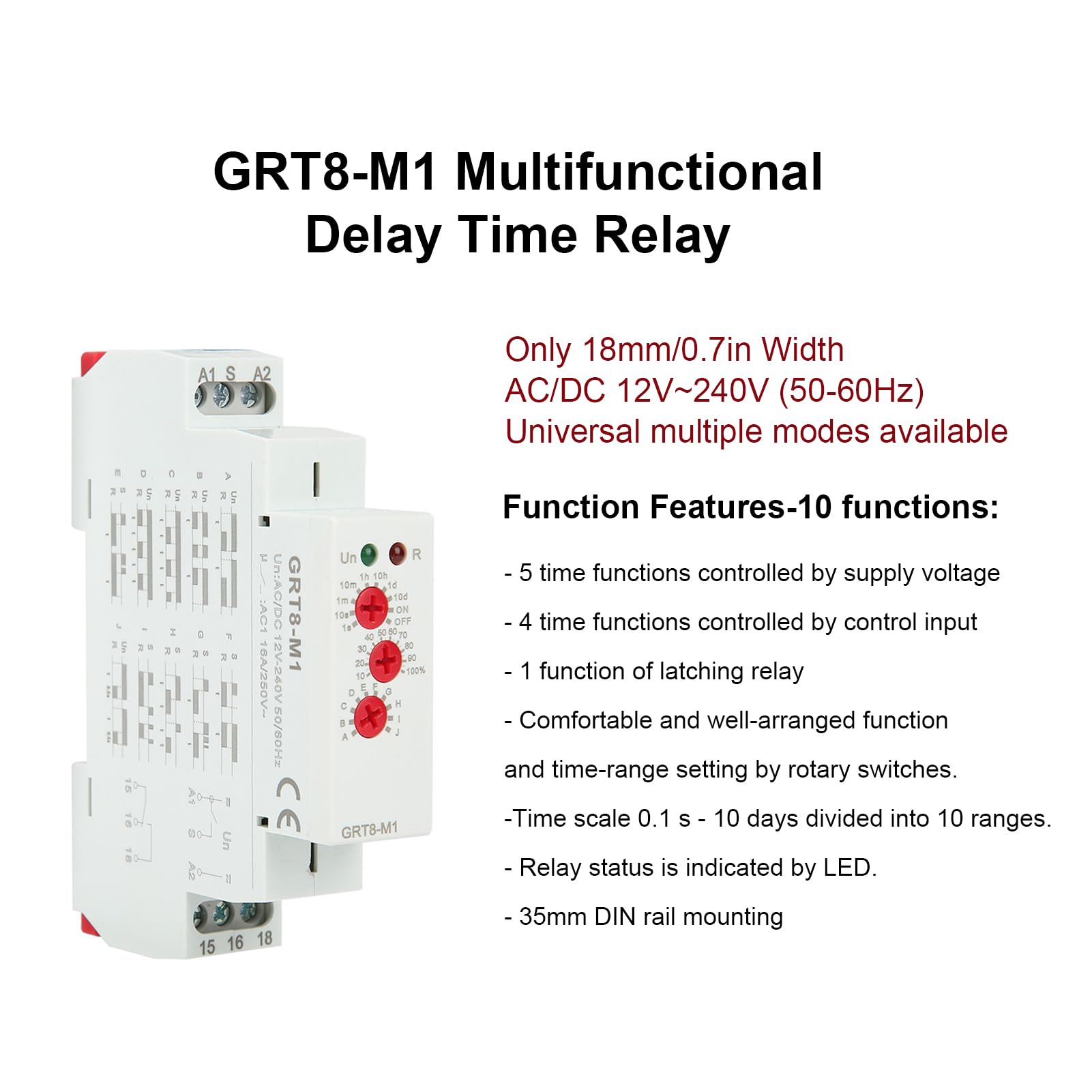 Din Rail Timer GRT8-M1 Multifunctional Timer Relay - DIN Rail Mount ...