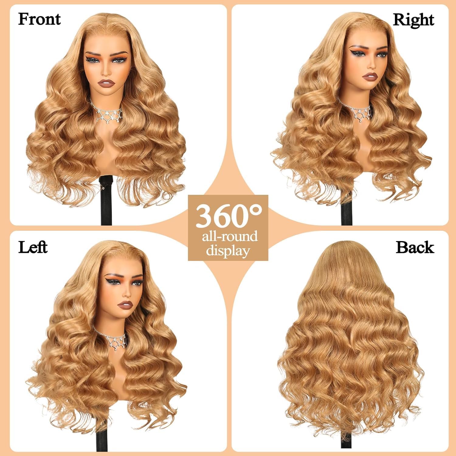 13x6 Honey Blonde Lace Front Wig Human Hai Blonde Lace Frontal Wigs For Women Human Hair Pre Plucked 27# Colored 180% Density Body Wave HD Lace Frontal Wigs Human Hair (26inch)