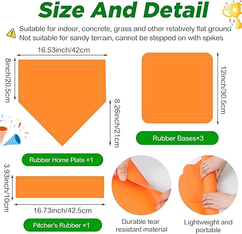 Miniatura 3 de Jenaai Juego de 18 piezas de kickball deportivo, incluye bola de parque infantil, 5 bases de goma, bolsa de red para marcador de bola, 10 conos de