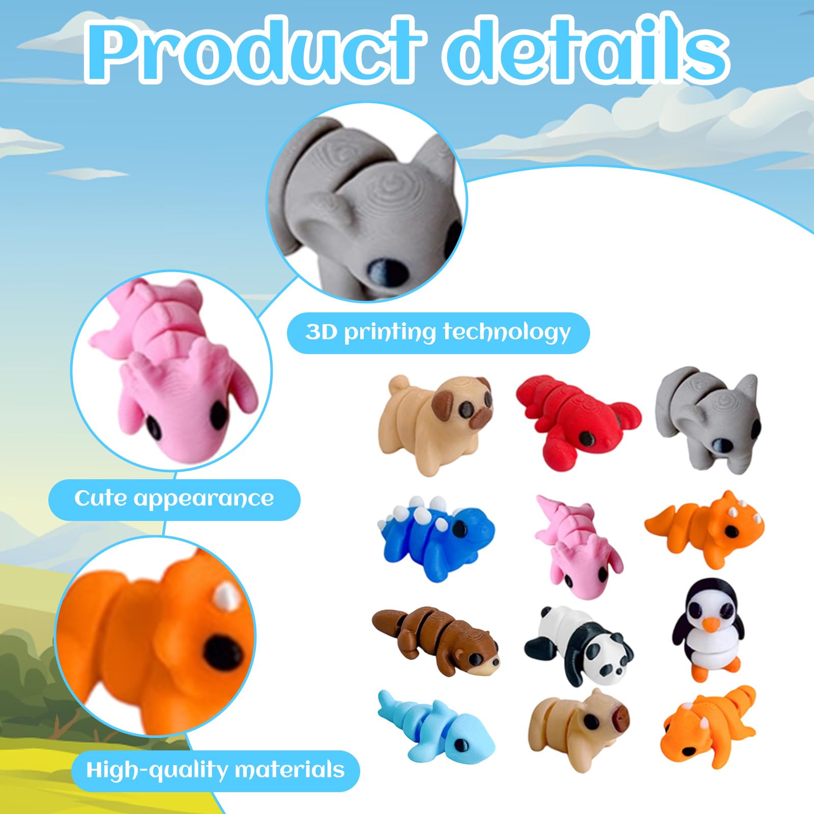 Bodeshis 12Pcs 3D Printed Animals, 3D Printed Fidget Toy - Image 3
