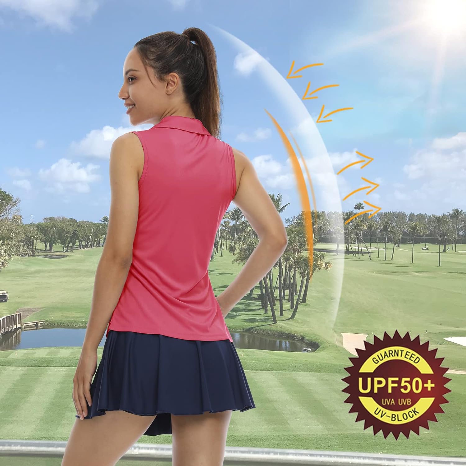LastFor1 Women's Sleeveless Polo Golf Shirts Quick Dry 50+ UV Protection V-Neck with Collar Lightweight Tennis Tank Tops - Image 3