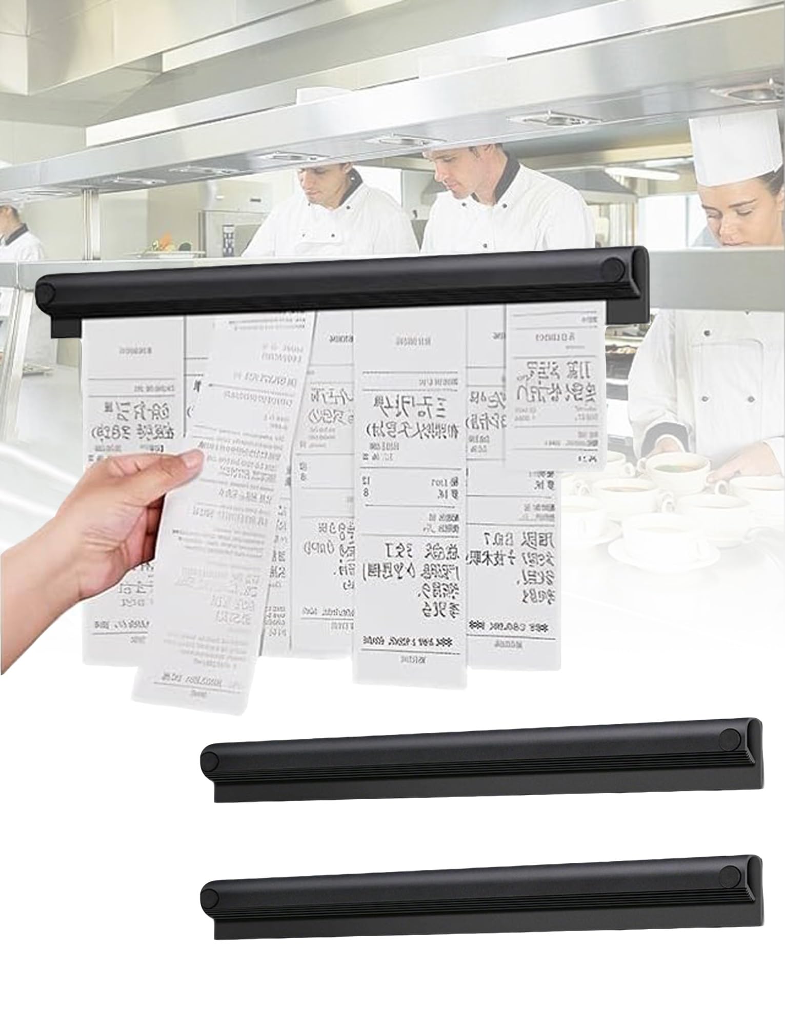 Soporte de pared para recibos, Agarrador de pedidos restaurante aluminio, paquete 3 tamaños múltiples(40cm/15.7in) | 40 cm