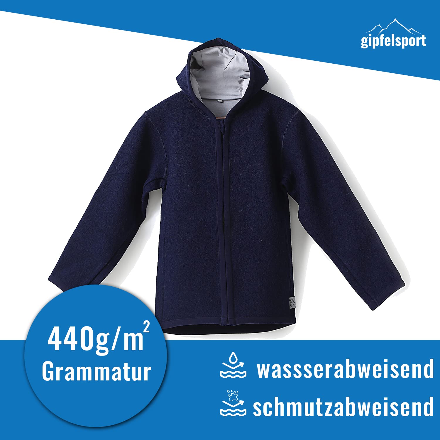 gipfelsport Wolljacke - Walkjacke mit Reißverschluss aus Natur Merino Wollfleece I Wollanzug, Wallwalkoverall aus Schurwolle für Kleinkinder, Babys