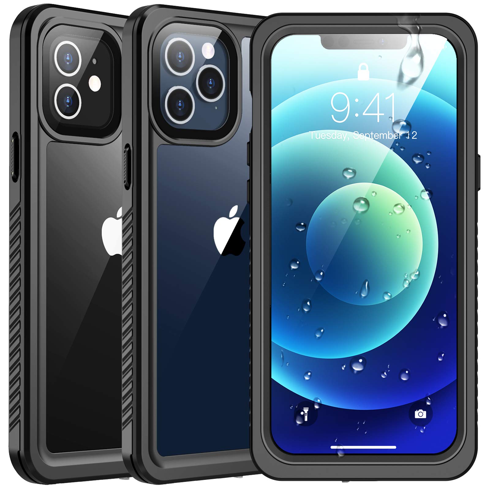 SPIDERCASE Waterproof Case Compatible with iPhone 12 /Compatible with iPhone 12 Pro (Black/Clear)