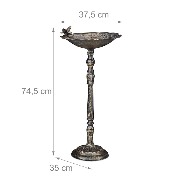 Foto 4 de 8 de Relaxdays Bebedero Pájaros Hierro Fundido, Fuente Aves con Pilar, Bañera Gorriones Jardín, 75,4 cm de Alto