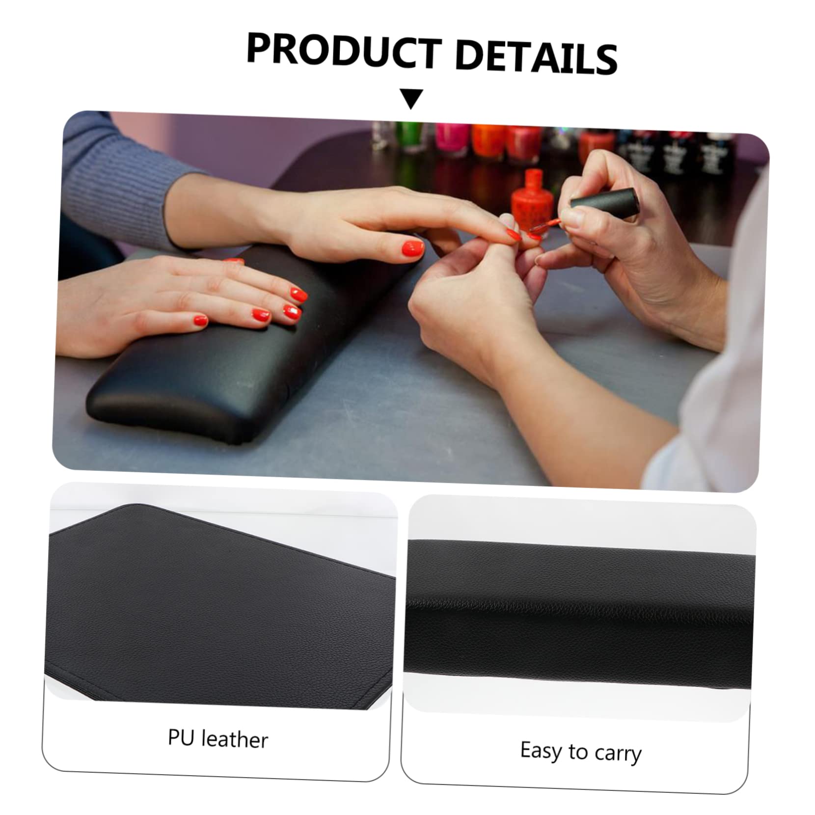 Cuscino Poggiamani per Nail Art 2 Pezzi in Pelle Pu Nero | Superficie Lavabile, Supporto Stabile per Manicure, Formato Rettangolare Compatto