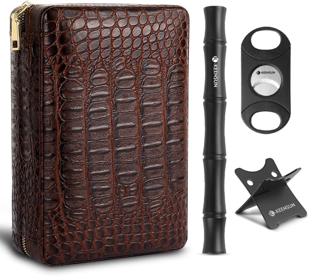 3-in-1 Cigar Punch Tool Set and Cigar Case with Cigar Cutter and Cigar Holder