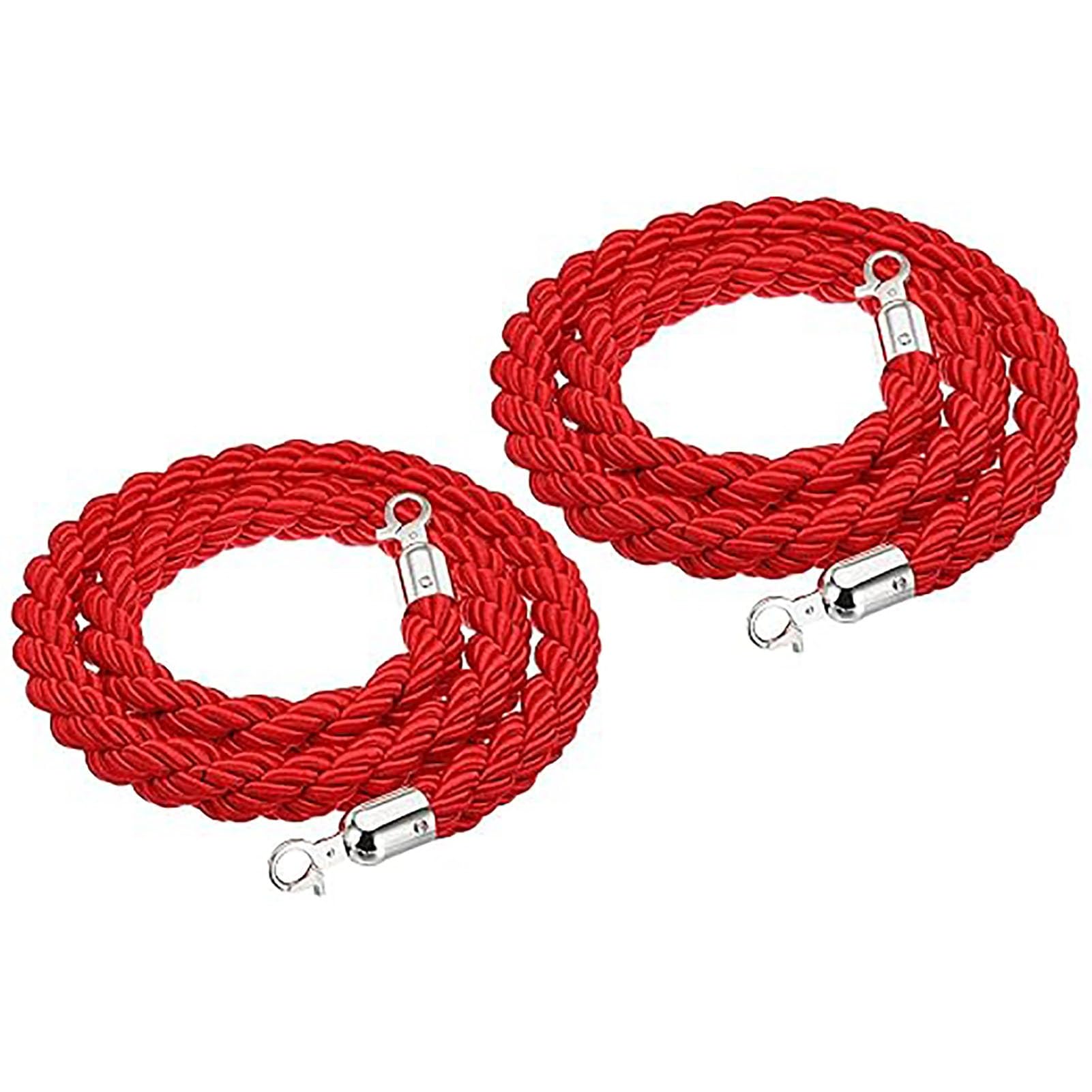 Stanchion Rope Red Velvet Stanchion Rope with Silver Hooks, 2 Piece 4ft 5ft 6ft 10ft VIP Braided Queue Rope Barrier, Handrail Crowd Control Rope for Grand Openings(95cm(3.1ft))