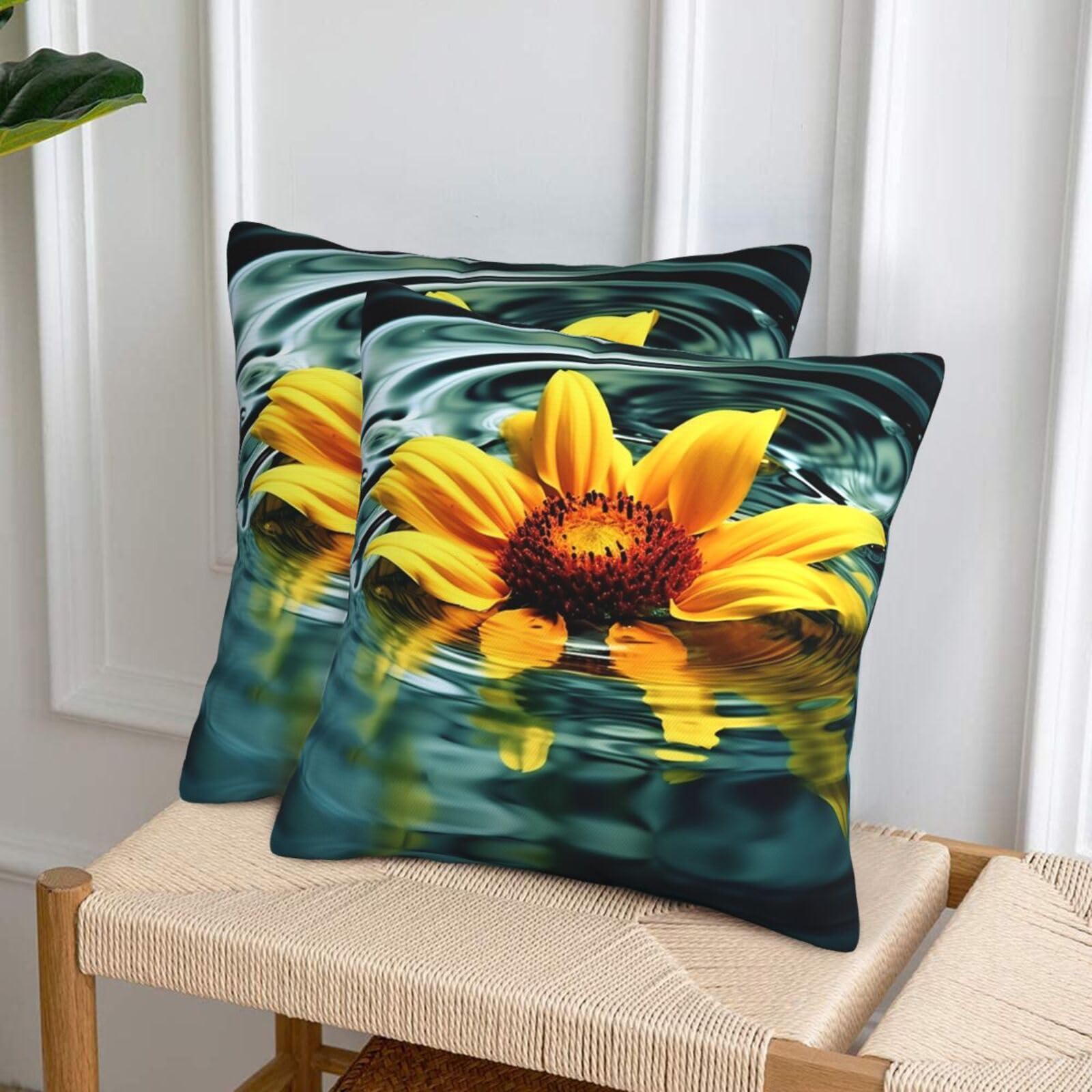 NONHAI Decorative Throw Pillow Covers Set of 2, 20"x20" Square Cushion Case Soft Comfy Sunflower in Water Throw Pillows for Couch Cushion Livingroom Farmhouse Home Decor Pillowcases