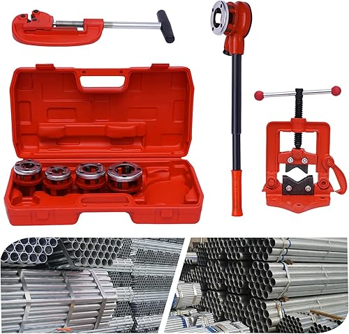 Kit de enhebrador de tuberías manual de fontanero con juego de 5 troqueles cortador de tuberías herramienta de roscado (3/8 pulgadas 1/2 pulgadas