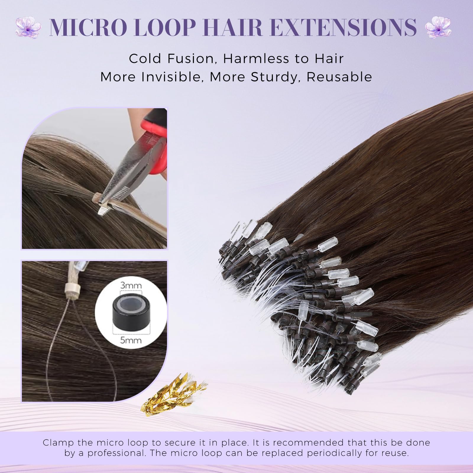 MY-LADY Microring Extensions Echthaar Schokoladenbraun, Extensions Echthaar Microring Invisible Natürlich Micro Loop Hair Extension Glatt Balayage 50g 1g/s 55cm (#04)