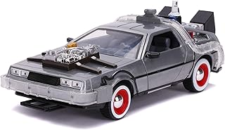 Jada Toys Powrót do przyszłości 3, DeLorean DMC-12 model samochodu, 1:24, Time Machine, z funkcją światła i koła, drzwi skrzydłowe, wiele szczegółów, srebrny