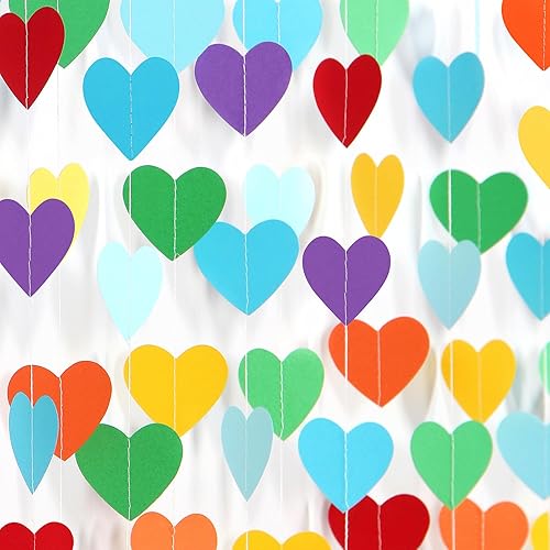 Guirnalda colorida de arcoíris para decoración de fiestas, guirnalda de corazones de 52 pies, color rojo, naranja, amarillo, verde, azul, morado,