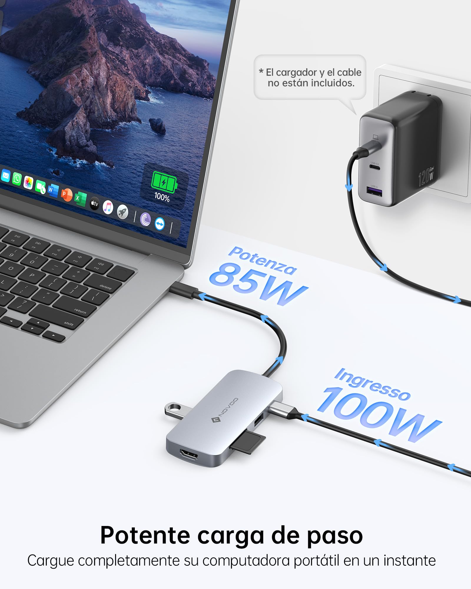 NOVOO Hub USB C 9 in 1 Adattatore USB C USB con 4K@60Hz HDMI, 100W PD, 5 porte USB, SD/TF, USB C HUB Compatibile con iPhone 16 Pro Max/MacBook Pro Air M2 M1/HP/Dell/Surface Pro/Steam Deck