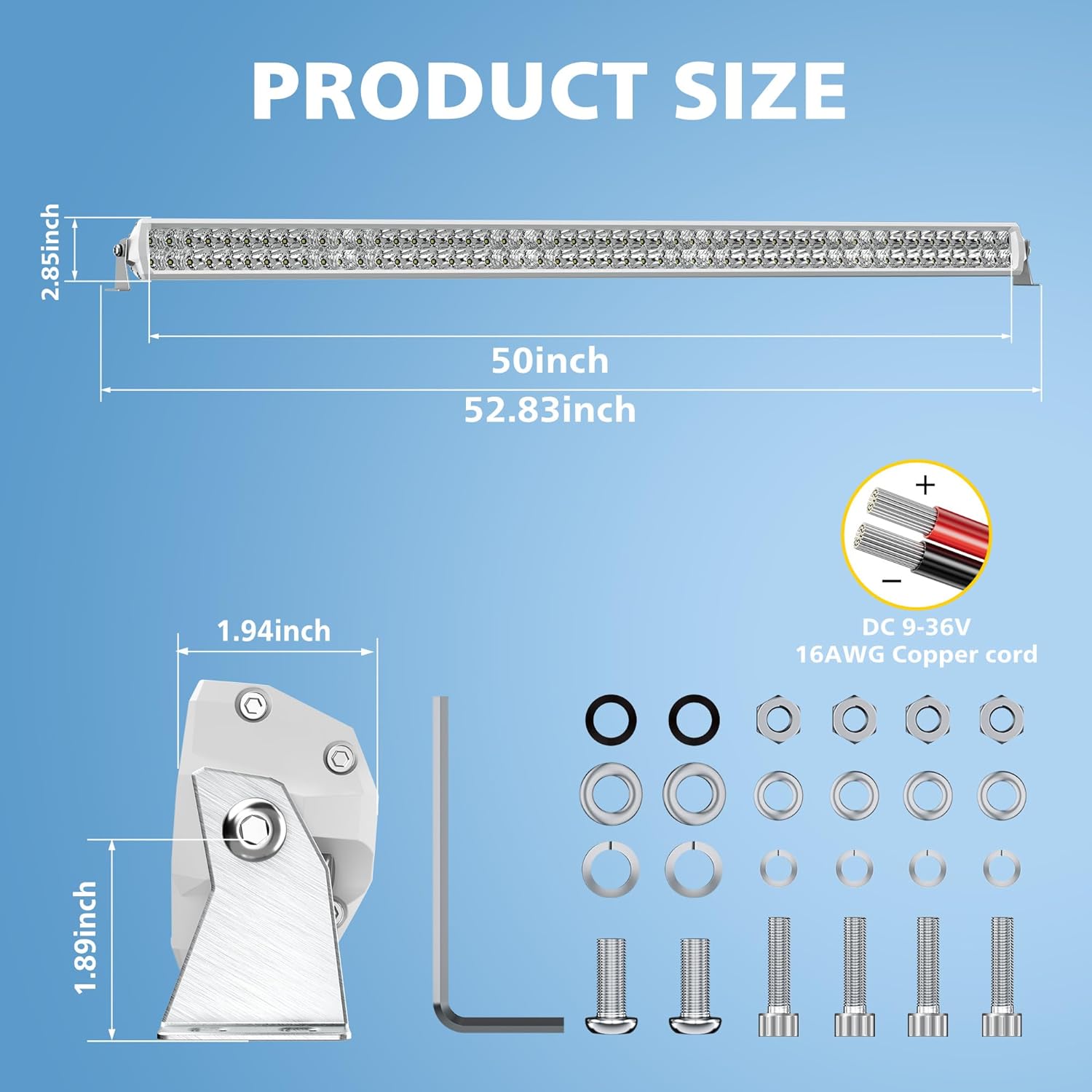 4WDKING 52 Inch LED Light bar, IP68&IP69K Waterproof Led Boat Light, White Dual Row Flood and Spot Combo Beam Off-Road Lights for Pickup 4x4 Truck ATV UTV Boat