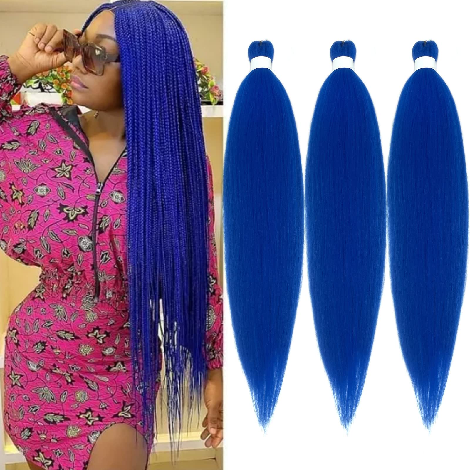 Buy Blue Braiding Hair Pre Stretched Prestressed Braiding Hair 26 Inch