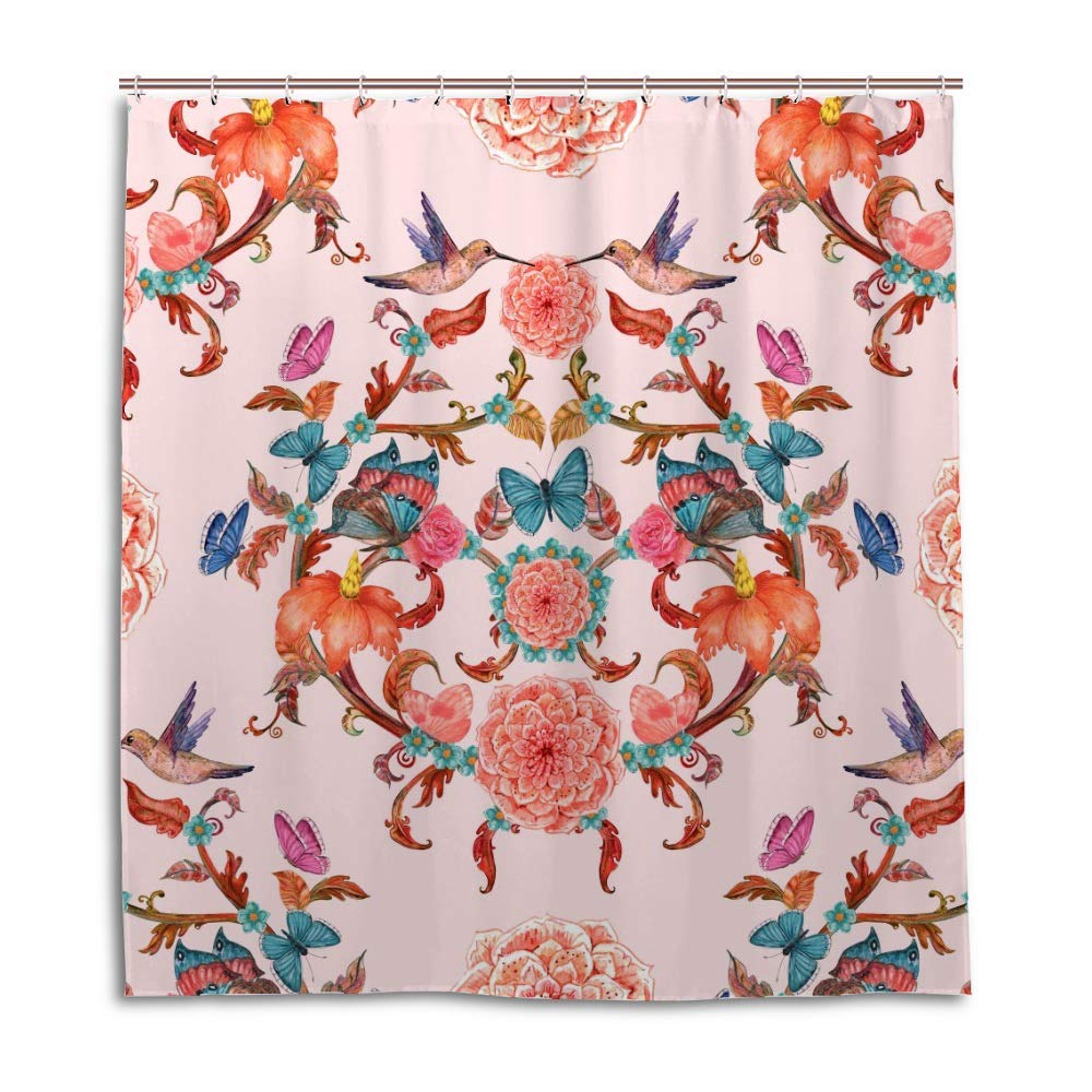 Rideau de douche CHEHONG moderne en polyester à motif oiseau rose pour salle de bain