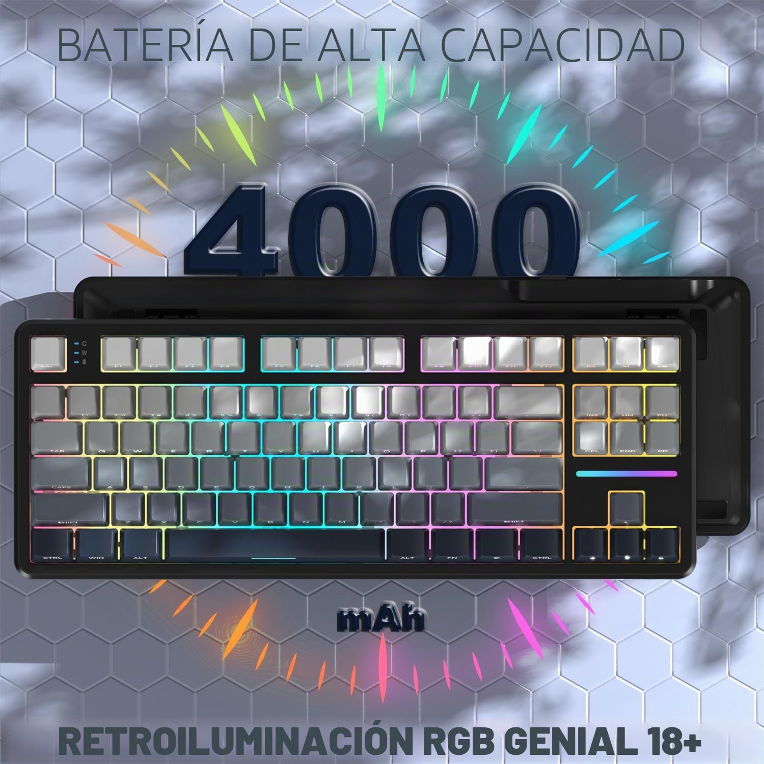 ATTACK SHARK X87 Lateral Grabado RGB Inalámbrico Teclado Mecánico Gaming | BT5.0/2.4G/USB-C,Hot-Swap, Gasket Diseño 80% y Teclas PBT,4000mAh, Interruptor Lineal Pre-lubricado, para PC/MAC-Negro Blanco
