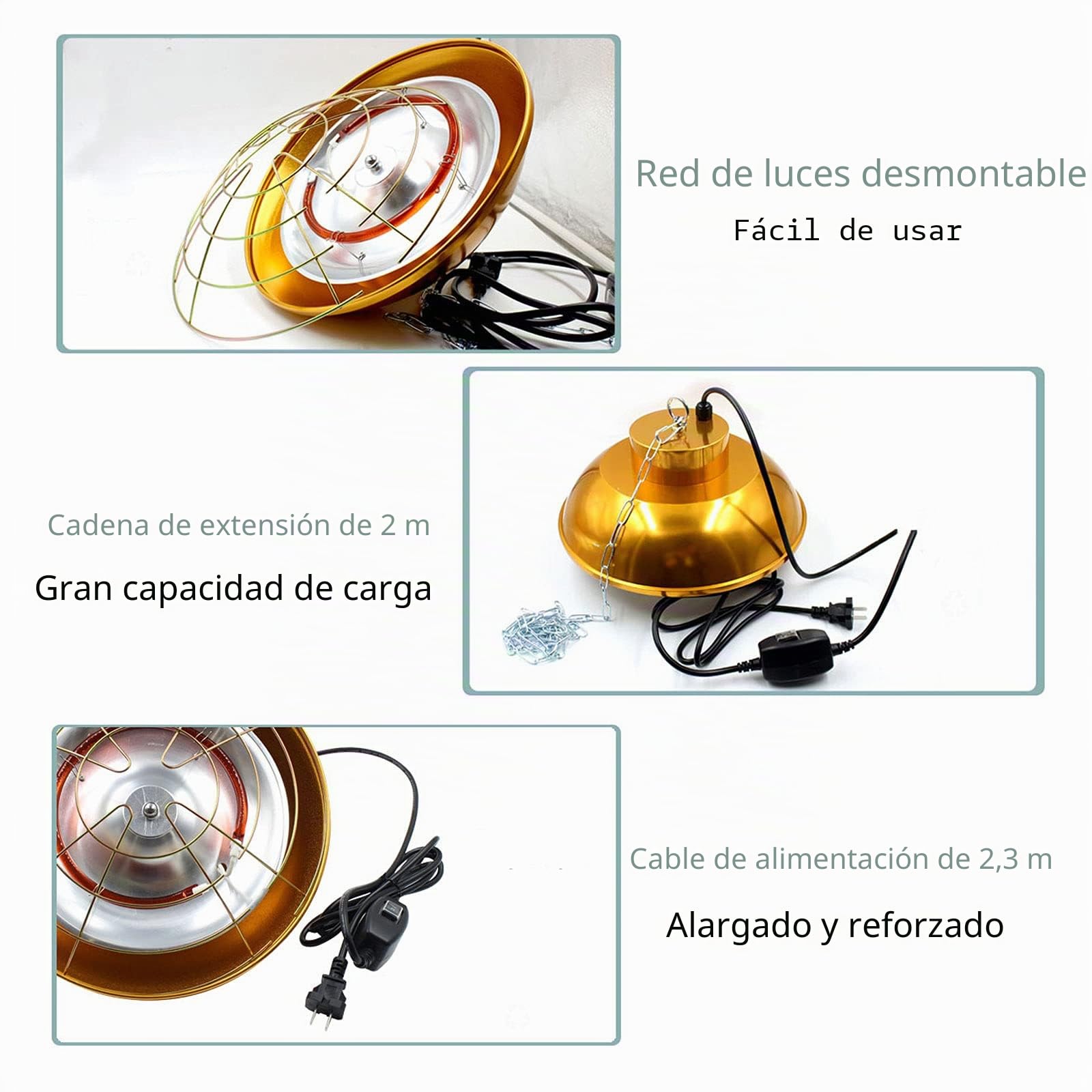 Lampara de Calor para Perros Gatos Gallineros Granja de Cerdos, Lámpara Calentadora Infrarrojos con Dos Temperaturas Ajustables y Lámpara Halógena, Ideal para Su Uso en Granjas y Cría de Animales