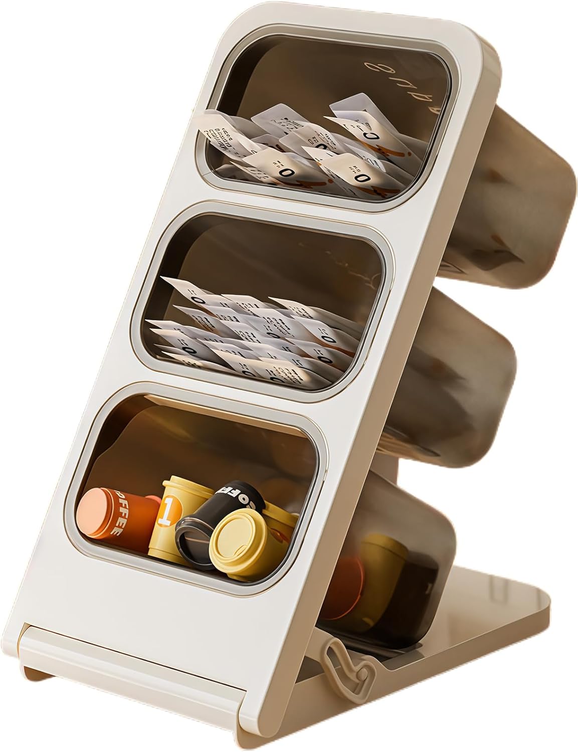 Coffee Pod Holder with 3 Removable Box K Cup Storage Container Coffee Bar Accessories for Creamer Suger Plastic Desk Organizer Box Tea Bag Organizer