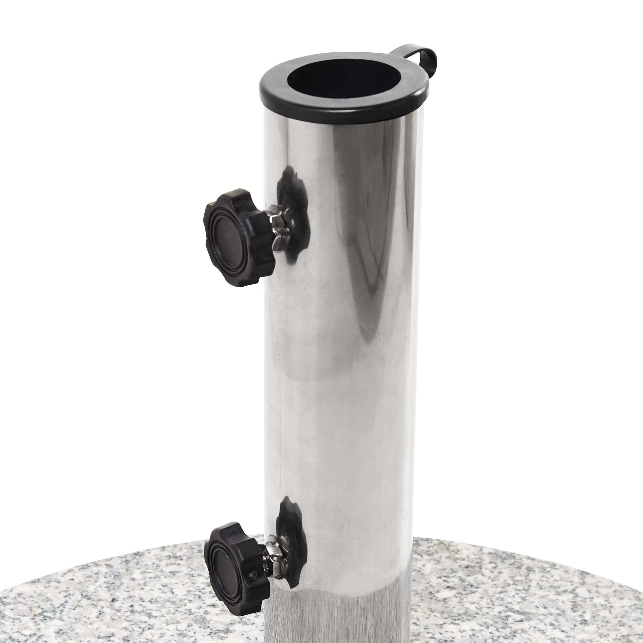 Kamienna podstawa pod parasol ogrodowy ⌀ 45 cm 30 kg okrągła granitowa stal nierdzewna szara Cerzeto