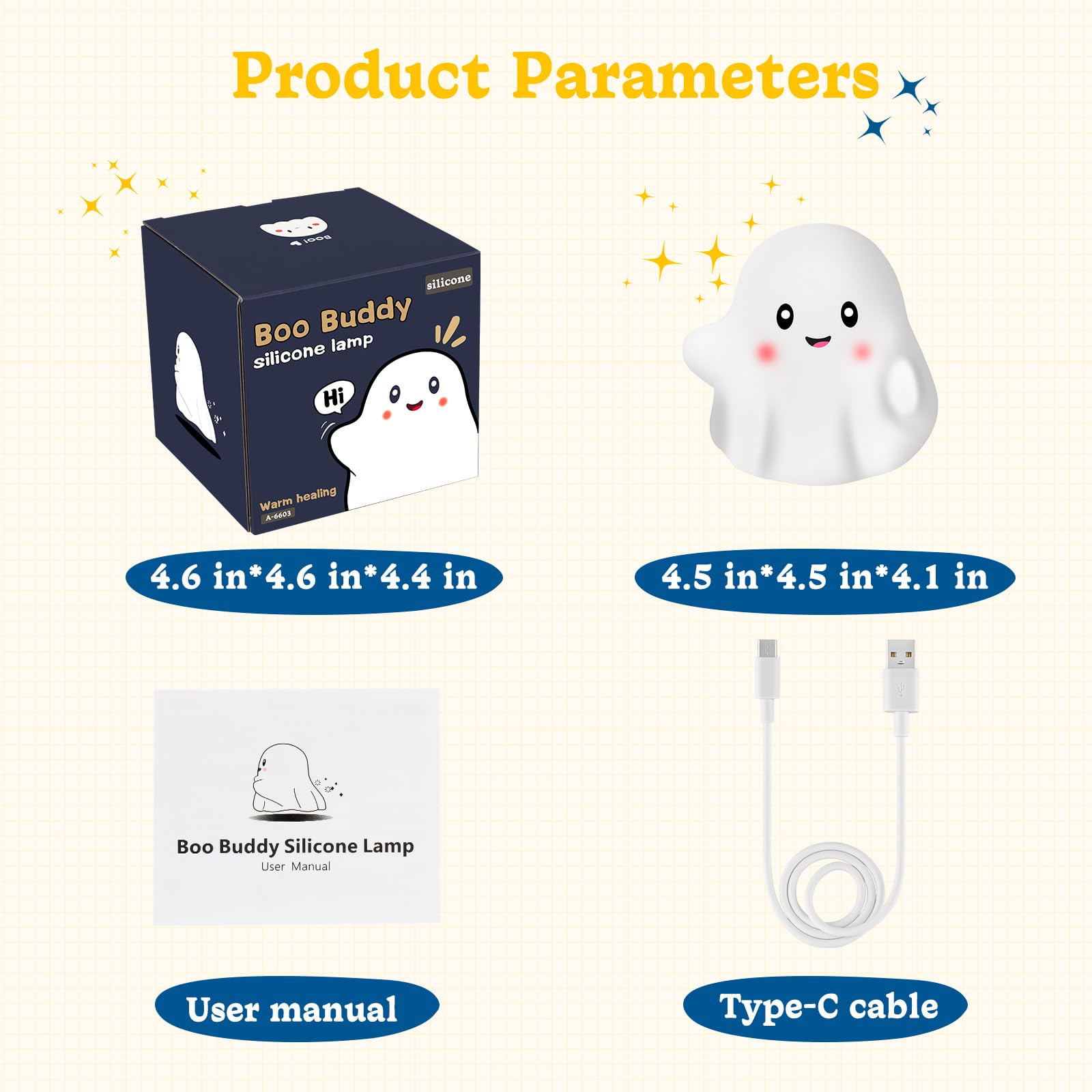 Luce notturna fantasma per bambini, simpatica lampada per cameretta dei bambini, con 19 suoni interattivi, 3 modalità di illuminazione e timer da 30 minuti, luce notturna ricaricabile in