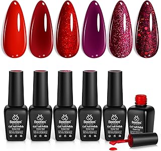 Beetles Red Gel Nail Polish Set Winter Gel Polish 6 Colors Burgundy Red Glitter Purple Soak Off UV LED Art Design Decoration DIY Nail Gifts for Women Poinsettia