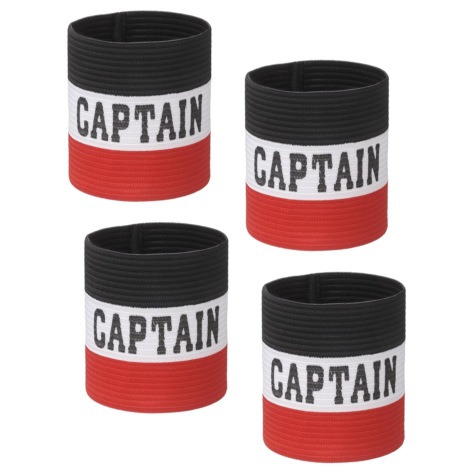 YELARXI Captain Armbands, Soccer Captain Armband Elastic Adjustable Leader Band Team Sport Bands, 4Pcs & Black White Red & 21cm - Fit for (Adult Youth Football/Basketball/Rugby Training)