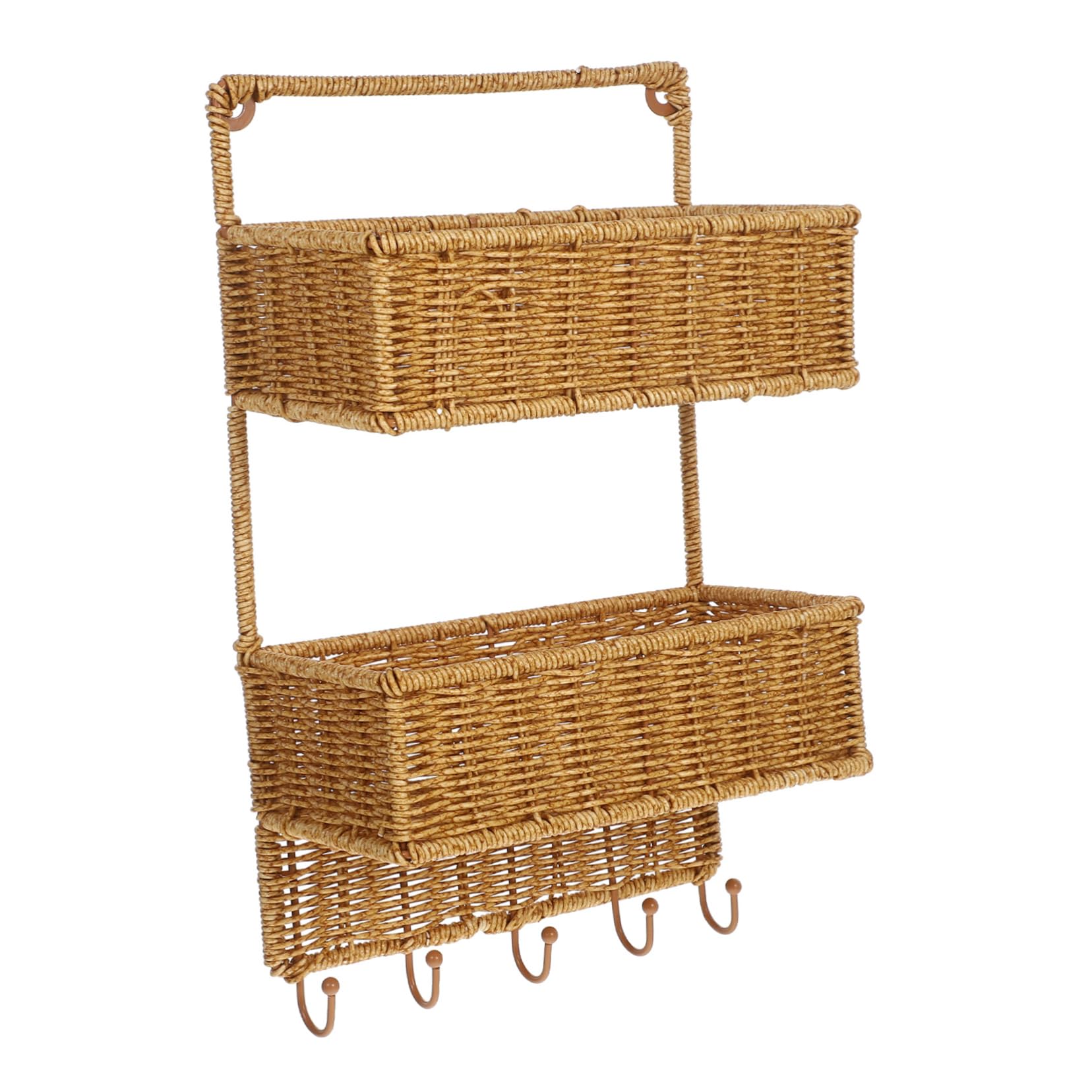 CHILDWEET Hanging Wall Storage Basket Multi Rattan Design for Bathroom Kitchen Organization with Convenient Hooks Stylish Space Saving Storage