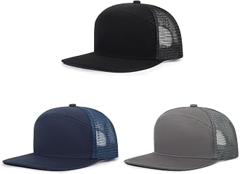 3Pcs Trucker Hats 7 Panel Blank Snapback Flat Brim Cap for Women Men
