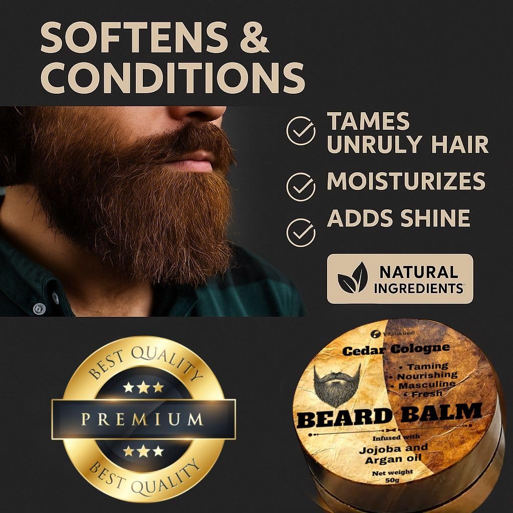 Beard Balm for Men - Cologne Scented with Shea Butter, Jojoba and Argan Oil 50g - Image 4