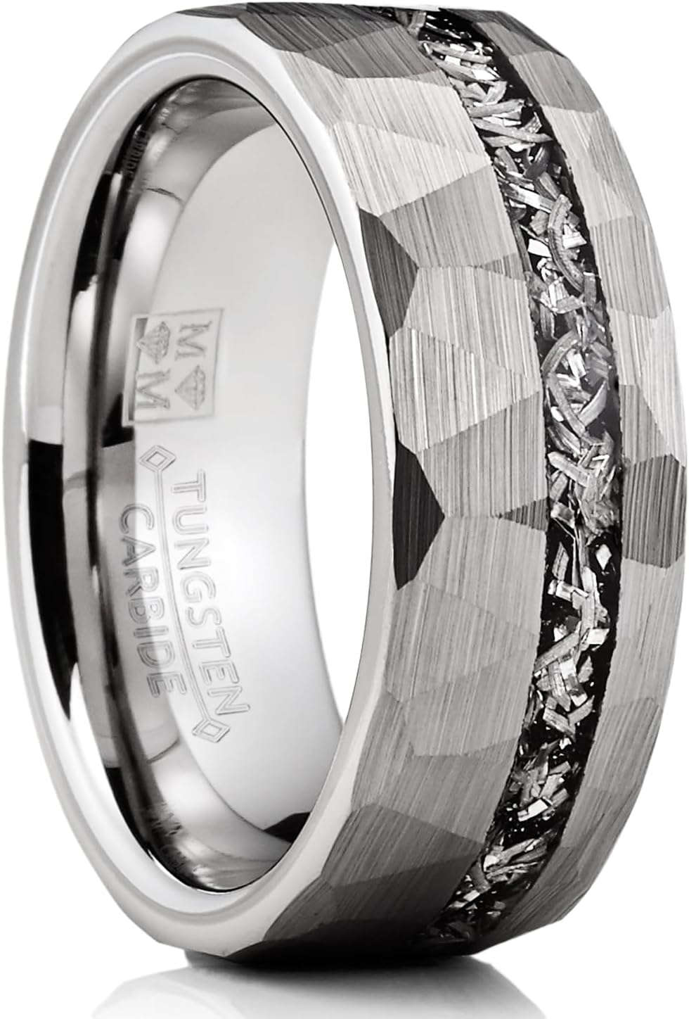 Metal Masters CO. Men's Tungsten Carbide Ring Hammered Meteorite Wedding Band 8MM Silvertone Black