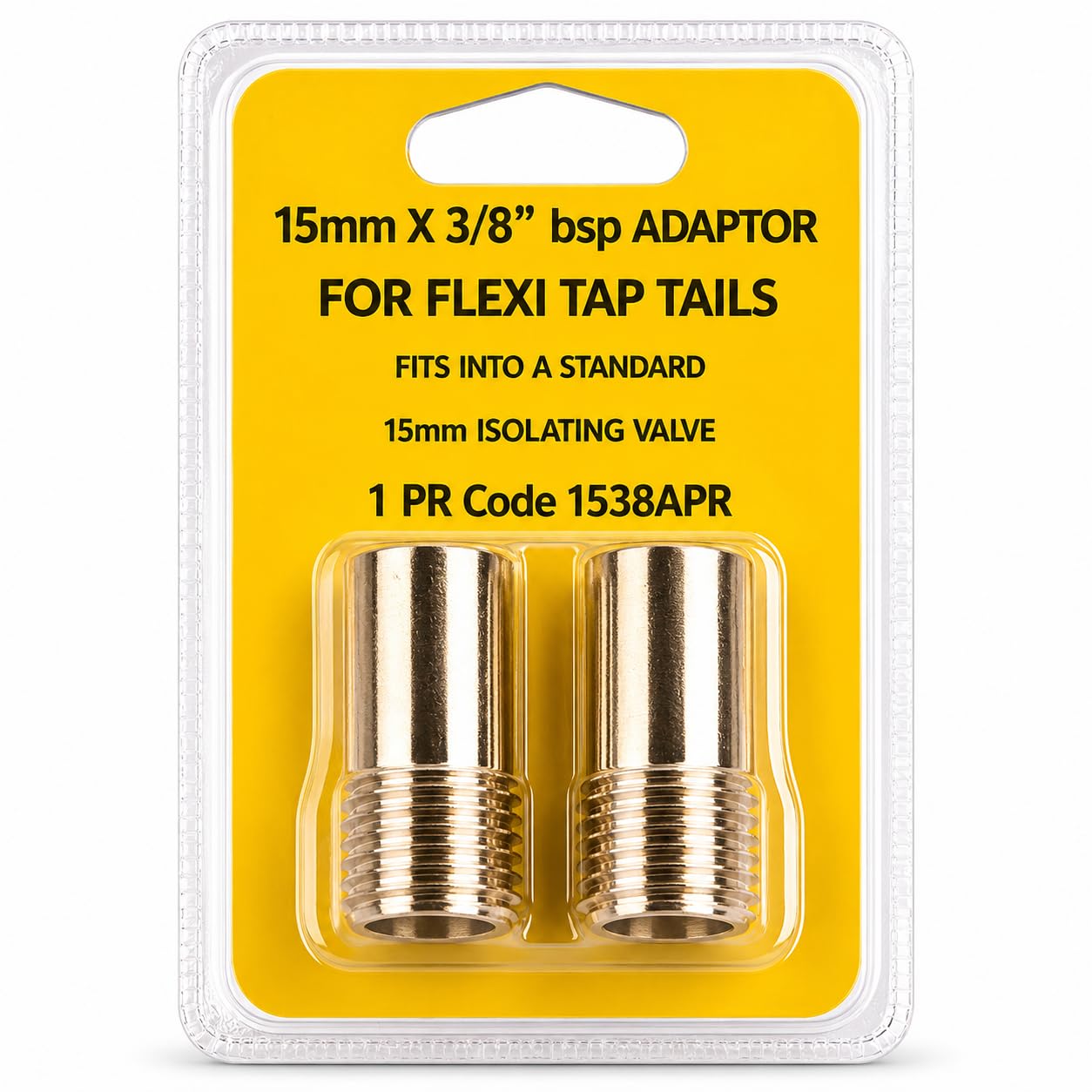 Dignitree 15mm x 3/8" BSP Brass Tap Tail Adaptor, Compression to BSP Connector for Monobloc Mixer Taps, Solid Brass Tap Connector for Basin Sink Plumbing Installations (15mm x 3/8" BSP)