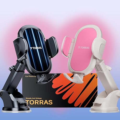 TORRAS Paquete de 2 soportes de teléfono para tu automóvil, soporte de teléfono para tablero, ventilación y parabrisas, abrazaderas de sujeción