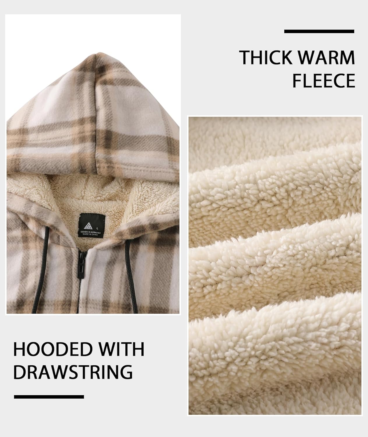 ZITY Heavy Thick Hoodies for Men Plaid Flannel Warm Sherpa Fleece Lined Winter Full Zip Up Coat - Image 4