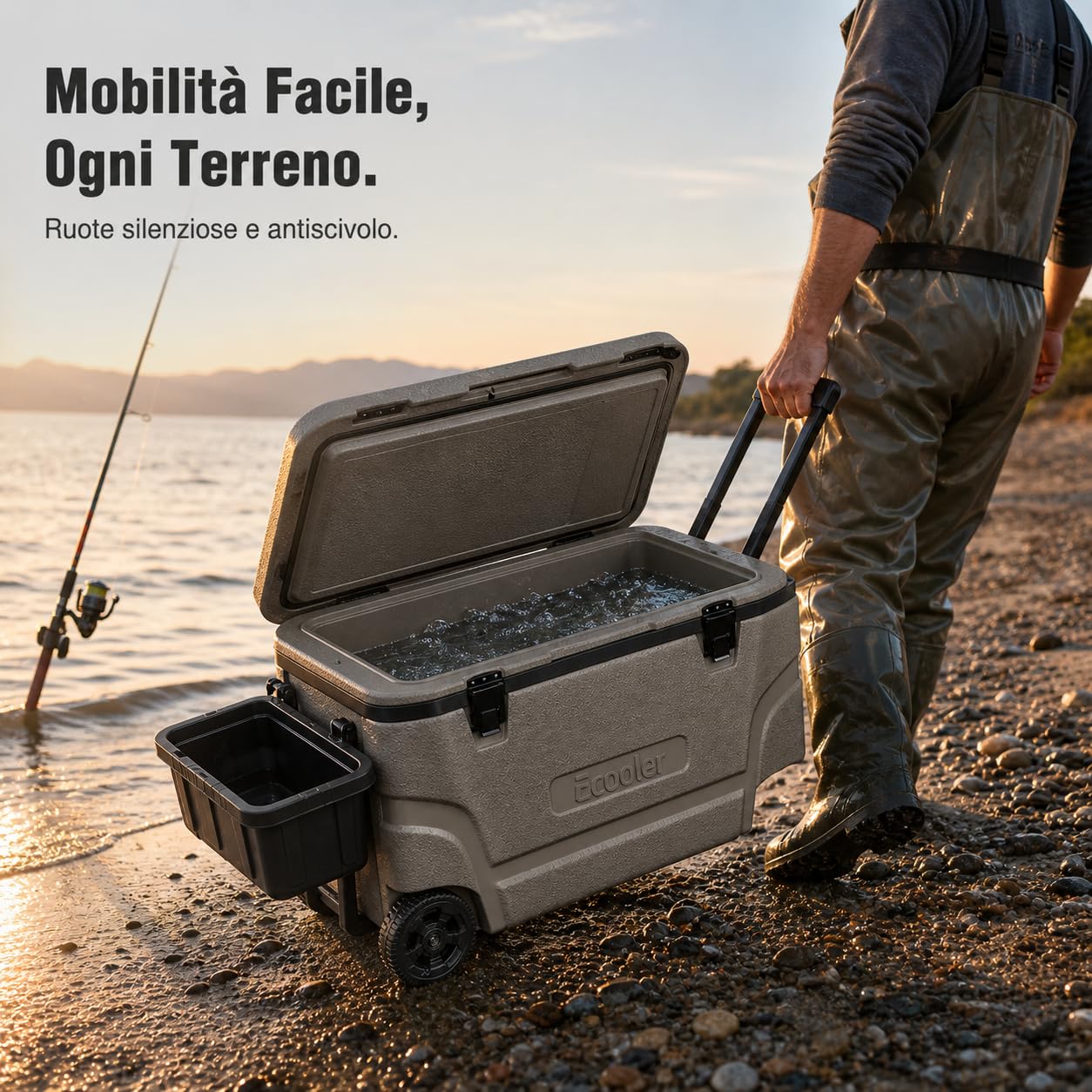 Frigorifero da Pesca con Ruote | Struttura in metallo, Cassetta Pesca Isolato, Spostamenti facili, Per Appassionati Outdoor