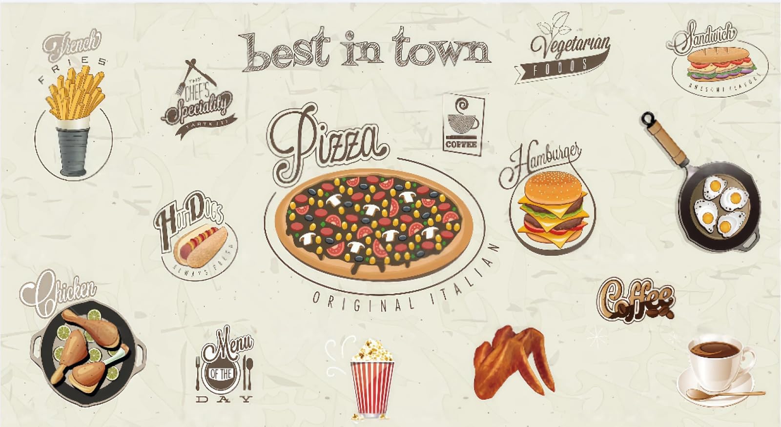 Ręcznie malowane tapety zachwycający motyw fast food hamburger Pizzeria zachodnia restauracja tło ściany mural popołudniowa herbata popołudniowa herbata, 3D, 200 x 140 cm