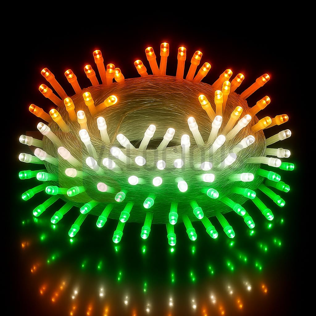 12 Meter Tricolor Tiranga LED Pixel String Light 40 ft for Indipendence Day, Republic Day Home Decoration.Heavy Duty Copper Led Pixel String Light Rice String (Tricolor)-Pack of 1-image-22