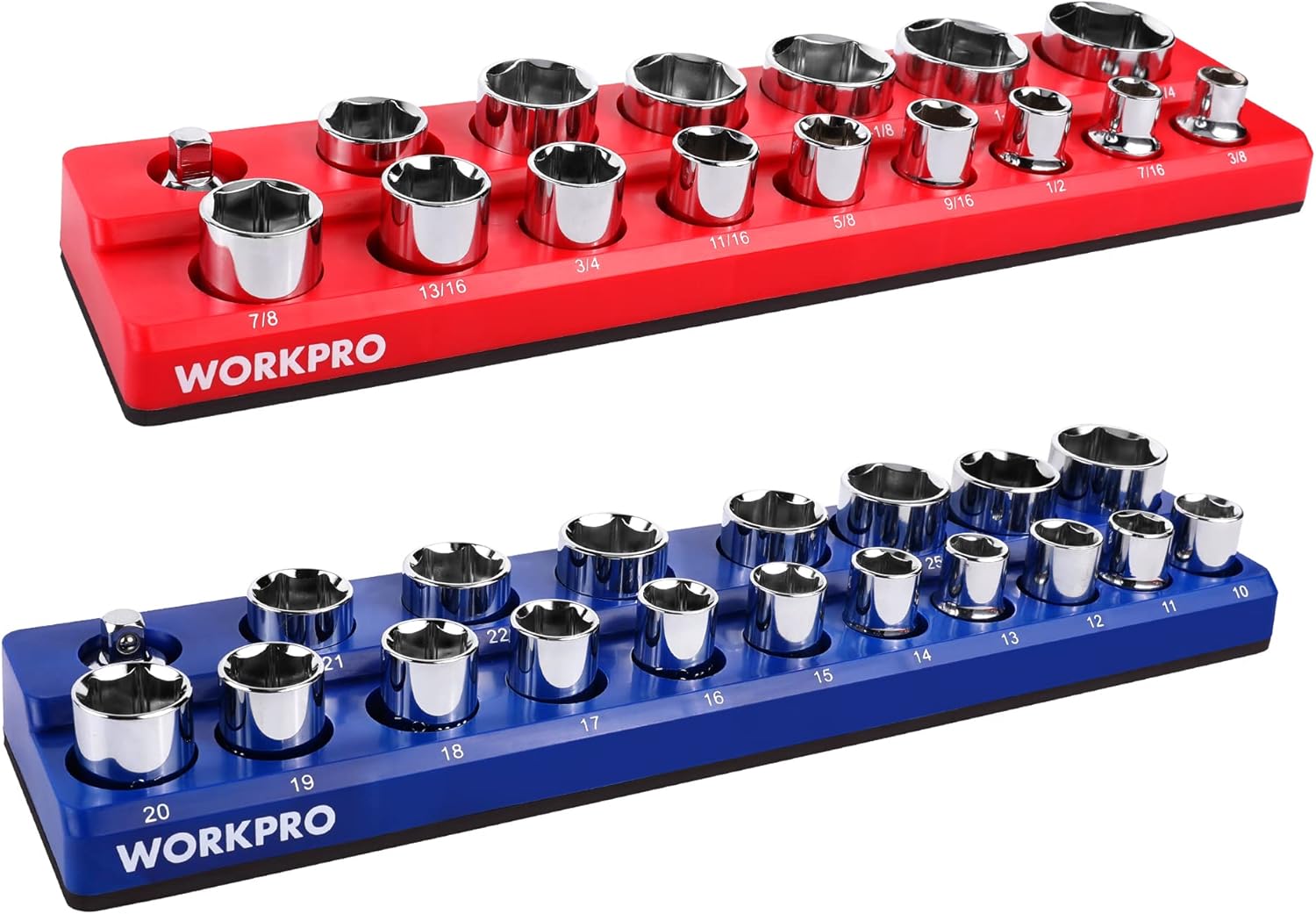 WORKPRO 1/2inch Socket Organizer Set, 2Piece SAE & Metric Socket Holders