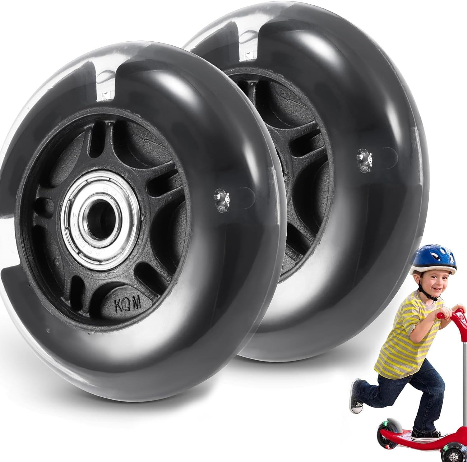 Maxi Micro Scooter Replacement Wheels - 80mm Pair, 2 LED Flash Wheels, Black