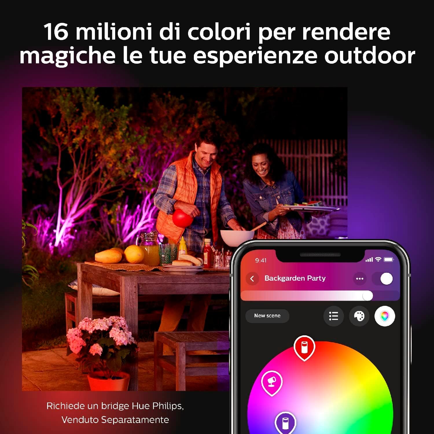 Philips Hue White and Color Ambiance Discover Proiettore per Esterni con Led Integrato + Sensore di Movimento