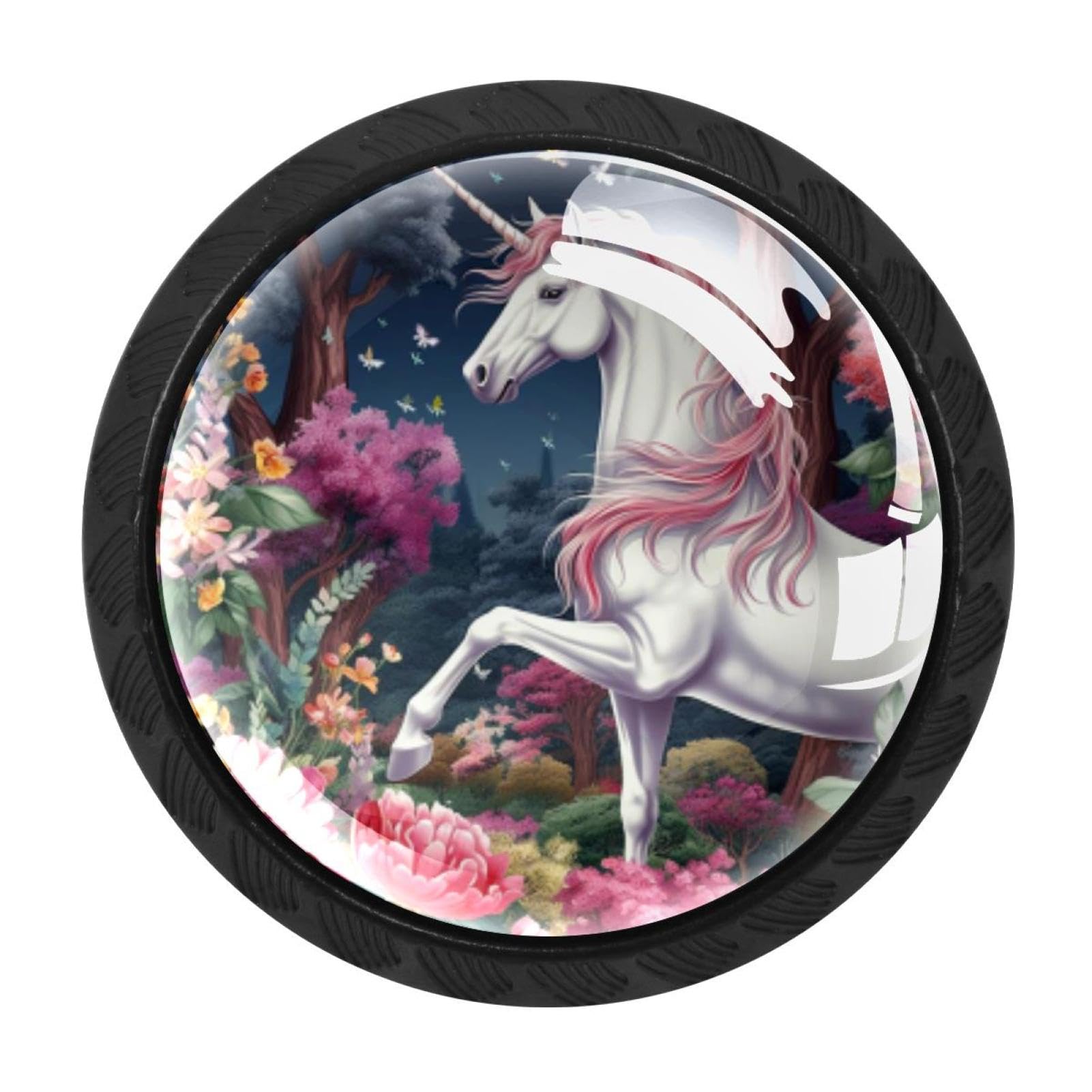 CHENZZZZ 4 Pack Round Cabinet Knobs for Kitchen Bathroom Closet Dresser Cabinets, Unicorn