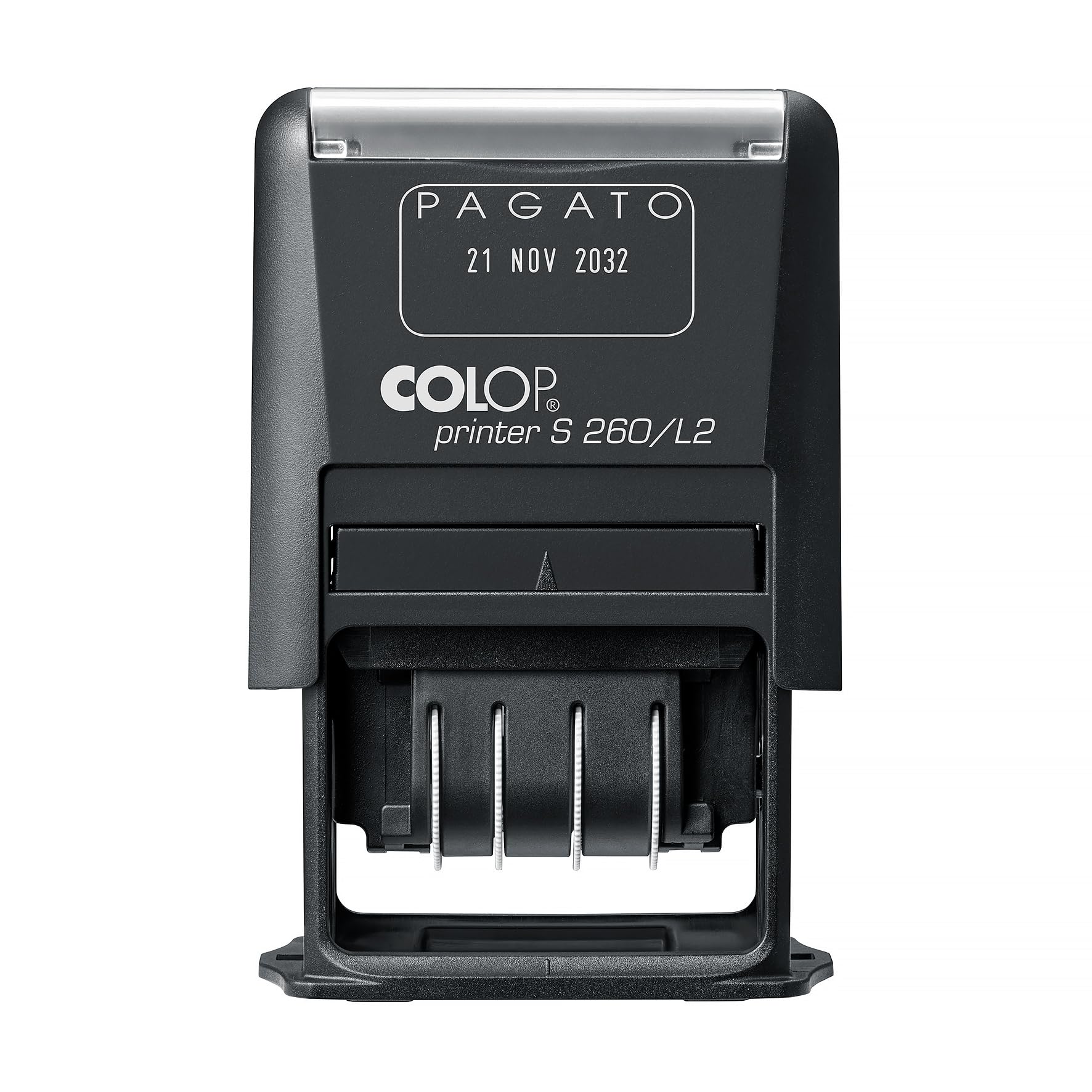 COLOP Timbro della data Printer S 260/L2 con testo "PAGATO", lingua: Italiano (D07), colore dell'impronta digitale: blu/rosso